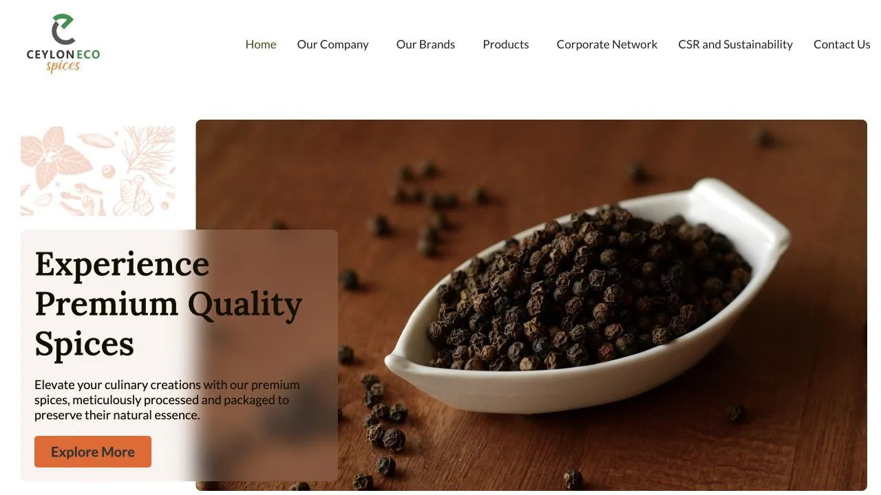 Current live Ceylon Eco Spices homepage