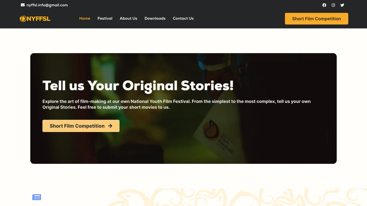 National Youth Film Festival Sri Lanka website homepage with news, gallery and partners